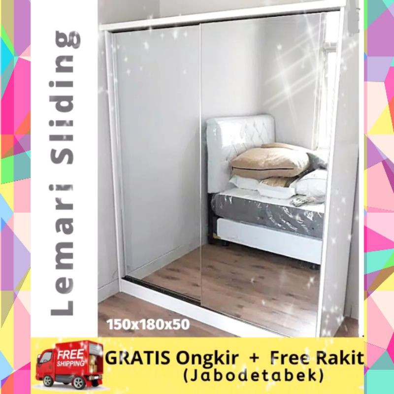 lemari pakaian sliding door full cermin frameless. premium minimalis mewah dan murah. lemari baju 2 