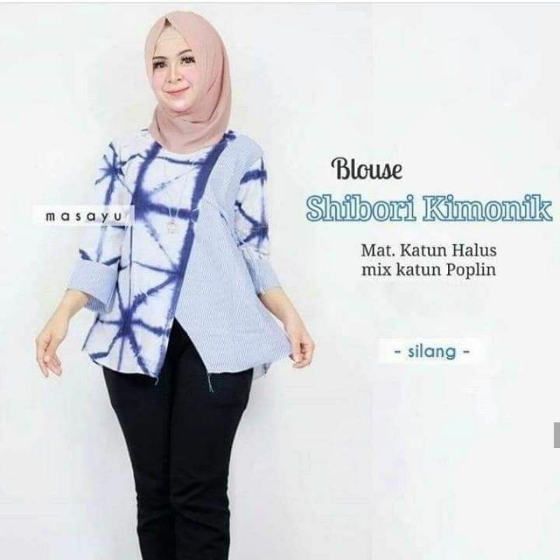 Blouse Shibori Seri 5 Motif Kimonik Blus Batik Handmade Cantik Kerja Seragam Casual Modern Kantor