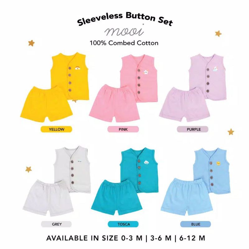 Mooi Sleeveless Button Set Setelan Kutung Bayi Baju Baby Polos Stelan