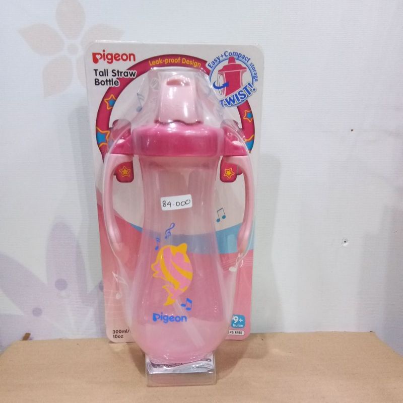 PIGEON TALL STRAW BOTTLE BIRU, PINK 300ML 9+BULAN