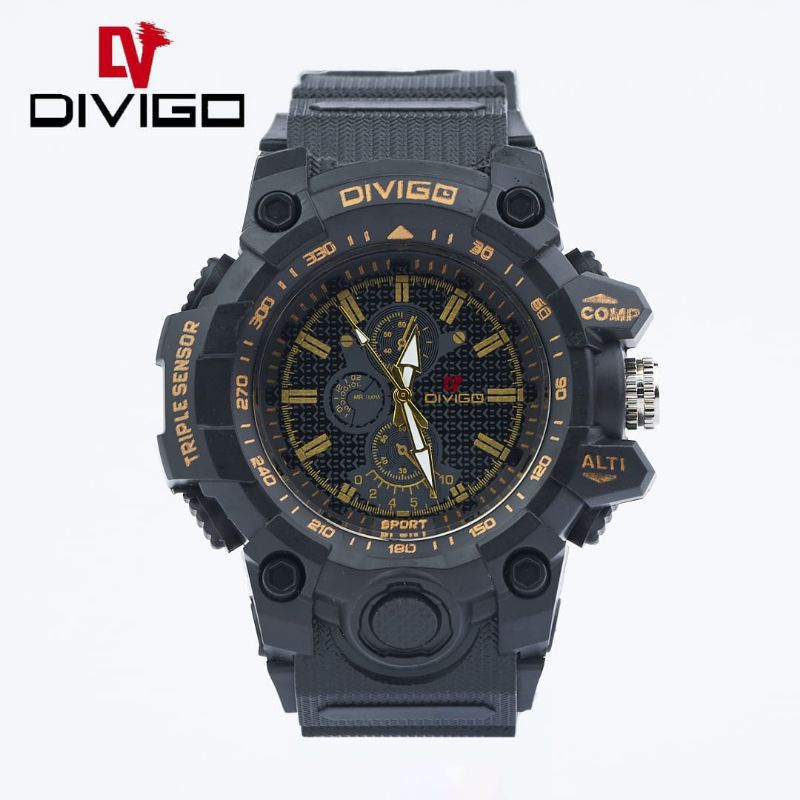 (Terima Cod)Jam Tangan Pria Divigo Triple Cowok Anti Air Strap Rubber(Dikirim Jakarta)