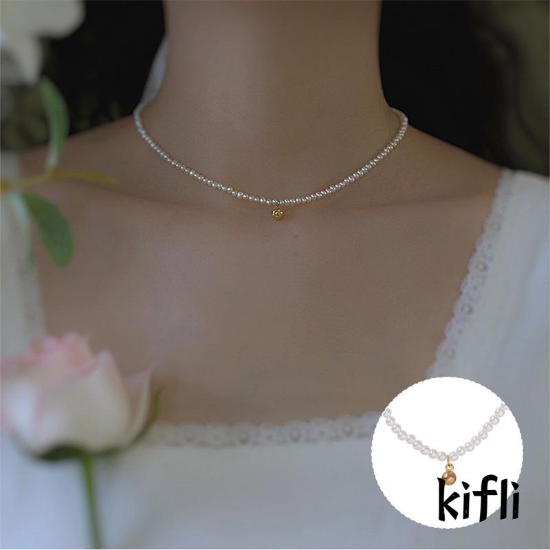 Kalung Rantai,Klavikula Hias Mutiara Bola Emas Kecil,Gaya Elegan