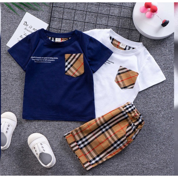 new arrival kaos anak KERAH BURBERRY + CELANA COKLAT BURBERRY