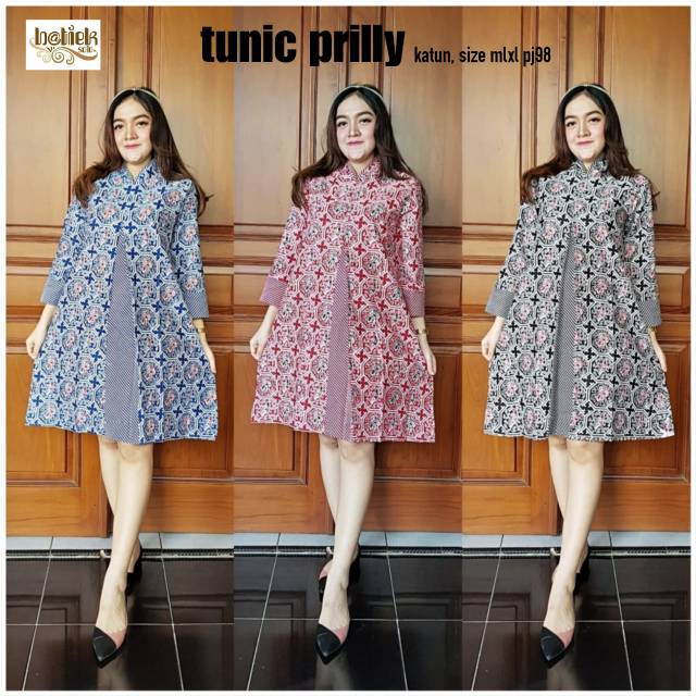 Tunik kerja bahan katun Prilly atasan model  pias depan baju batik wanita ibu remaja seragam seragaman putri dewasa unik cantik modis fashion muslim muslimah ploy modern seragam seragaman kembaran natal kekinian