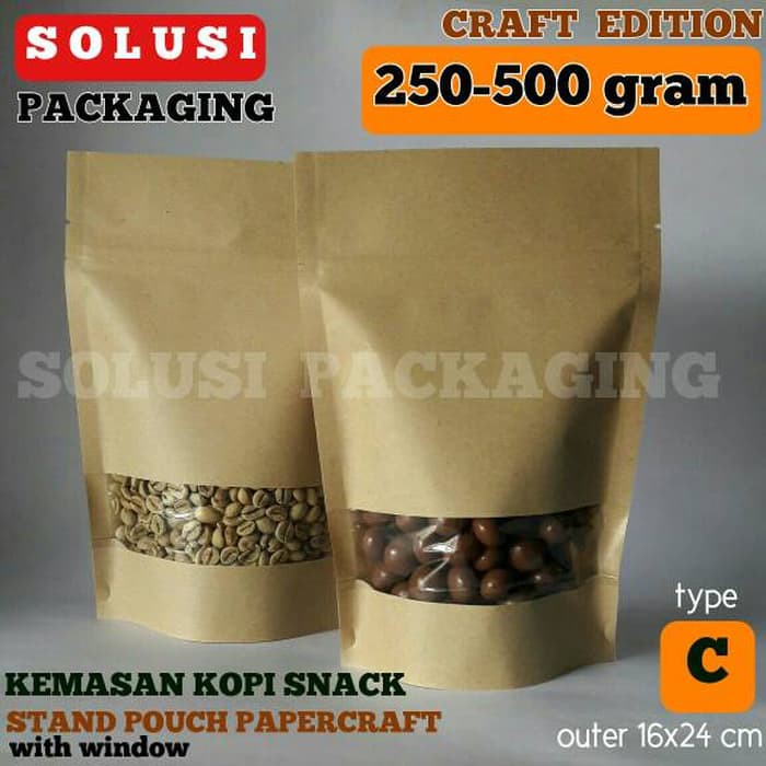 

KEMASAN STAND POUCH PAPERCRAFT WINDOW 250-500GR/KANTONG/KEMASAN KOPI/PAPERBAG