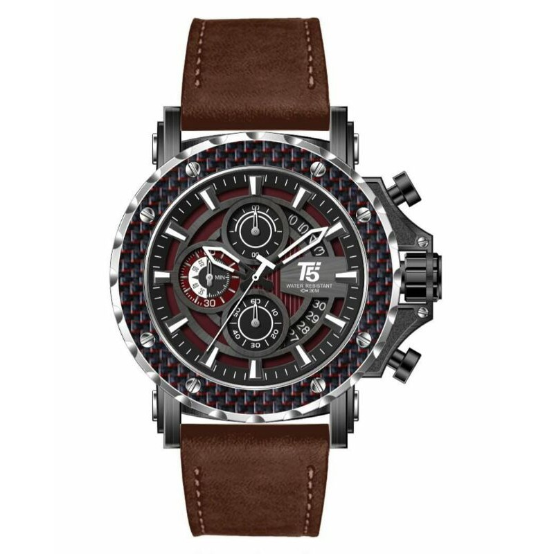 JAM TANGAN PRIA T5 H 3860 CARBON ORIGINAL CHRONOGRAPH WATER RESISTANT 3 ATM