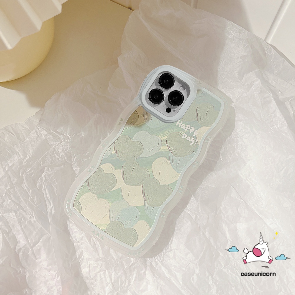 Oppo A17 A54 A57 A78 A17K A15 A95 A77 A77s A55 A16K A16E A92 A96 A76 A16 A1K A5 A9 A31 A53 A33 A12 A5s A7 A16s A3s A74 A76 Reno 8T 6 5 7z Hijau Love Hati Bergelombang Soft Case Tepi