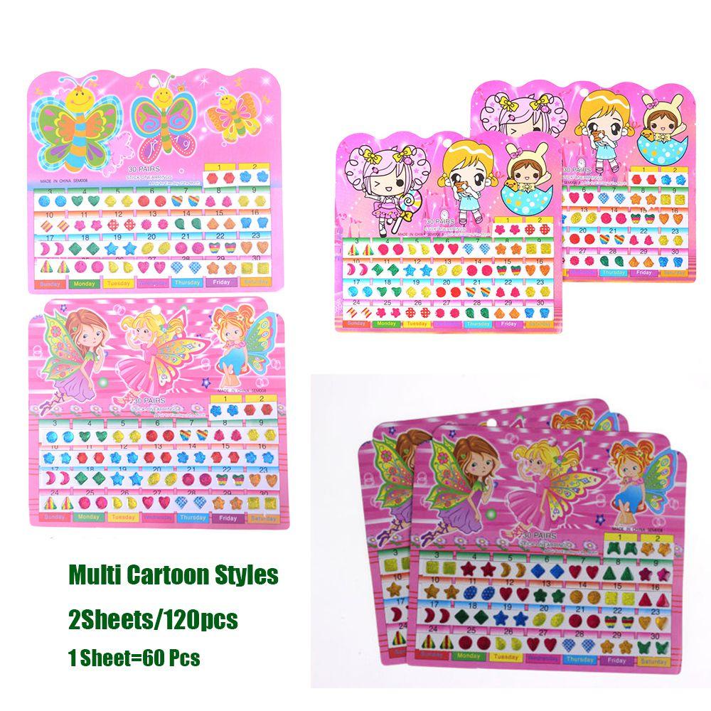 R-flower 2 Lembar / 120PCS Stiker Kristal Motif Kartun Anti Air Untuk Hadiah Anak Perempuan