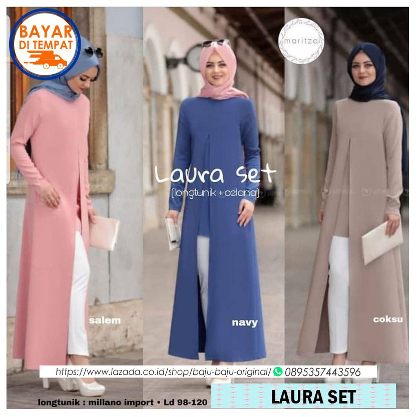 LAURA SET  Bahan Bolatelly Mix Mutiara (Atasan + Celana)