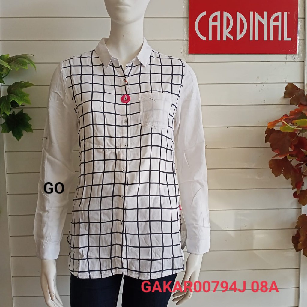 CARDINAL GIRL  CE KEMEJA Pakaian Wanita Atasan Hem Lengan Panjang Casual Santai Motif Kotak