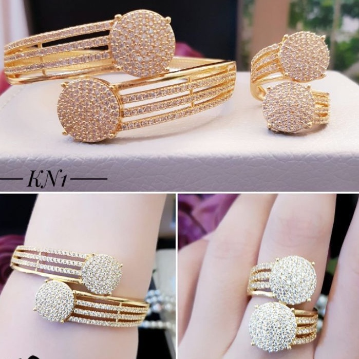 Xuping Set Perhiasan Gelang dan Cincin Butiran Berlian gC232