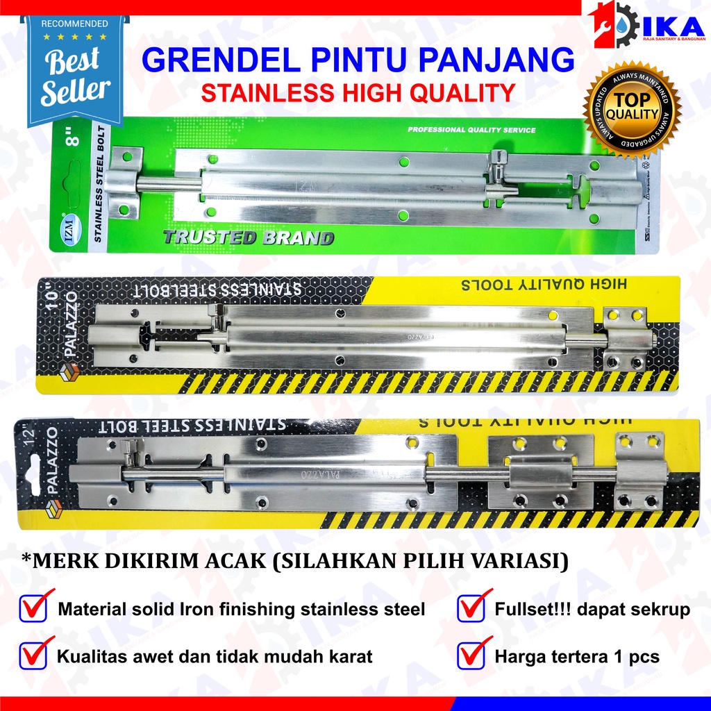 TERMURAH Grendel Stainless Stanlis Tebal Selot Pintu Selot Jendela Kunci Pintu Grende ANTI KARAT 6 - 8 - 10 - 12 inch  Grendel Stainless Steel 6 - 8- 10 -12 Inch Inci Stenlis Stanlis Tebal Selot Pintu Jendela Slot Kunci Kamar Mandi WC Toilet VPR GRENDEL