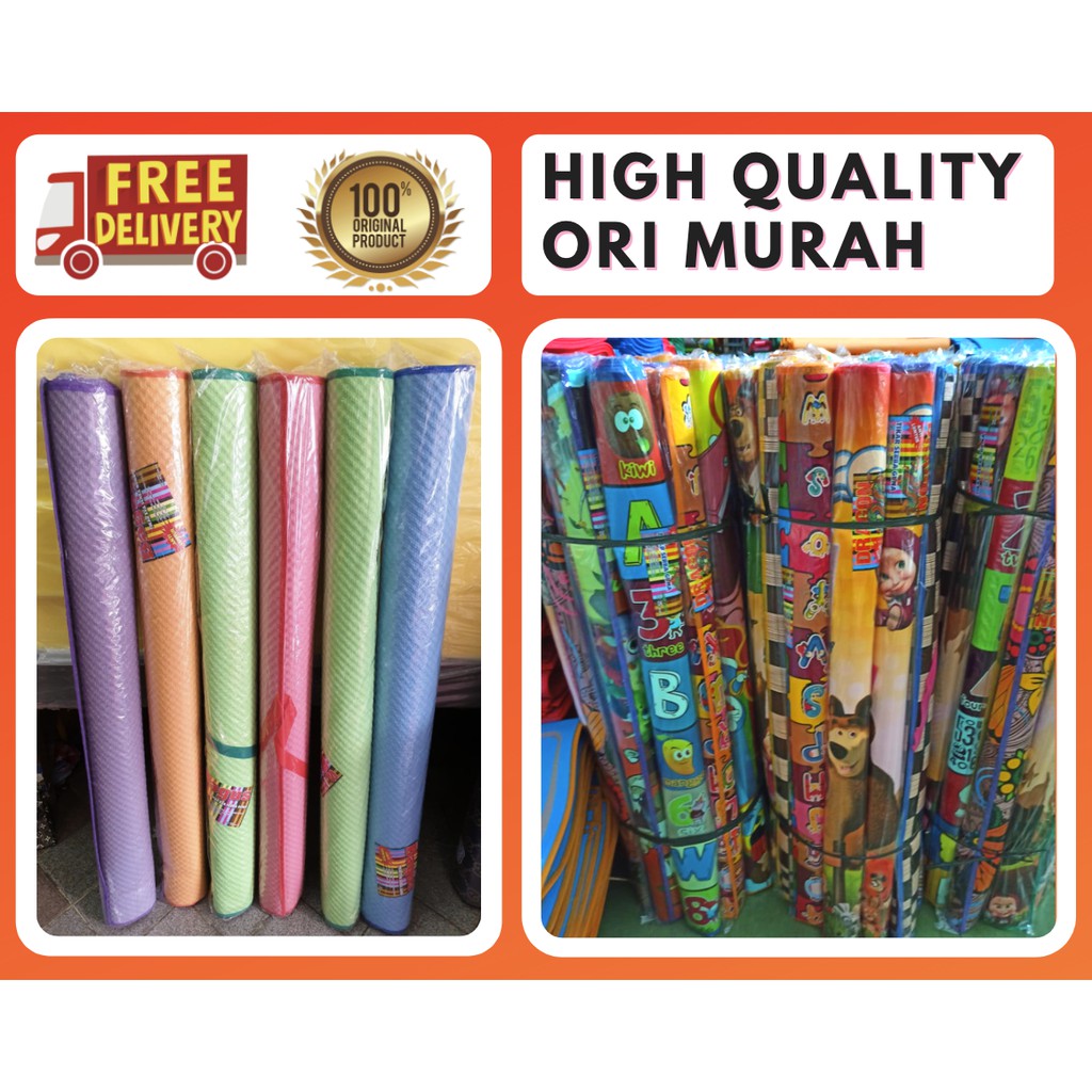 Tikar Karpet Gulung Lipat Piknik Plastik Anti Air Lantai Jumbo Tebal Spon Karakter Motif Polos