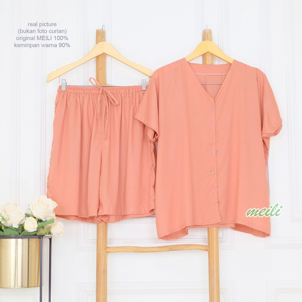 BIGSIZE | XXL 5L LD 120 140 CELANA PENDEK Gemoy Oneset Rayon Polos Aneka Warna Setelan Piyama Jumbo Sleep Wear Original MEILI