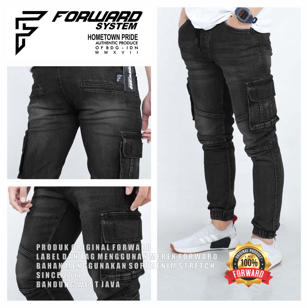 Celana Jeans Denim Cargo slimfit destroy -Cod fourlayers