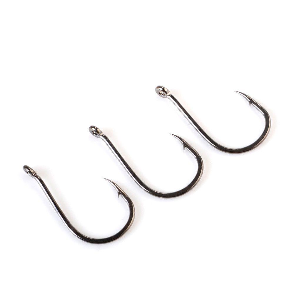 REBUY Carp Eyed Fishing Hook 100pcs/40pcs/Box Fish Hook Tackle Gepeng Tajam Berduri Kait Aksesoris Memancing Single Jig Curve Shank Hooks