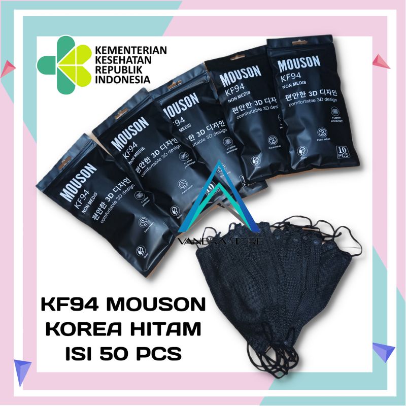 Masker Kf94 isi 50pcs 4ply High Quality Bahan Nyaman dan Lembut Semarang-KF94 MOUSON HITAM 50
