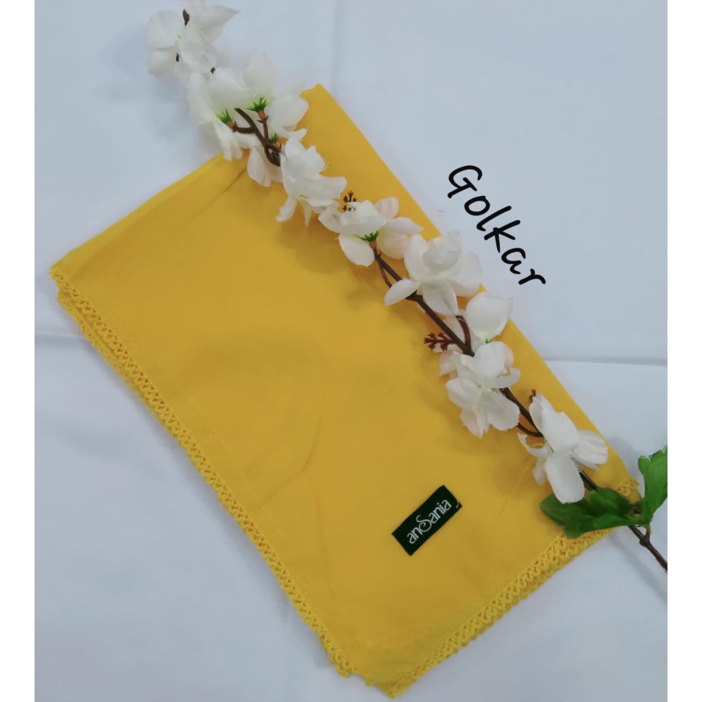 Kerudung Segiempat Bella Crochet Ansania PollyCotton Jilbab Bella Butik Hijab Segi Empat Rumah Hija'b-GOLKAR