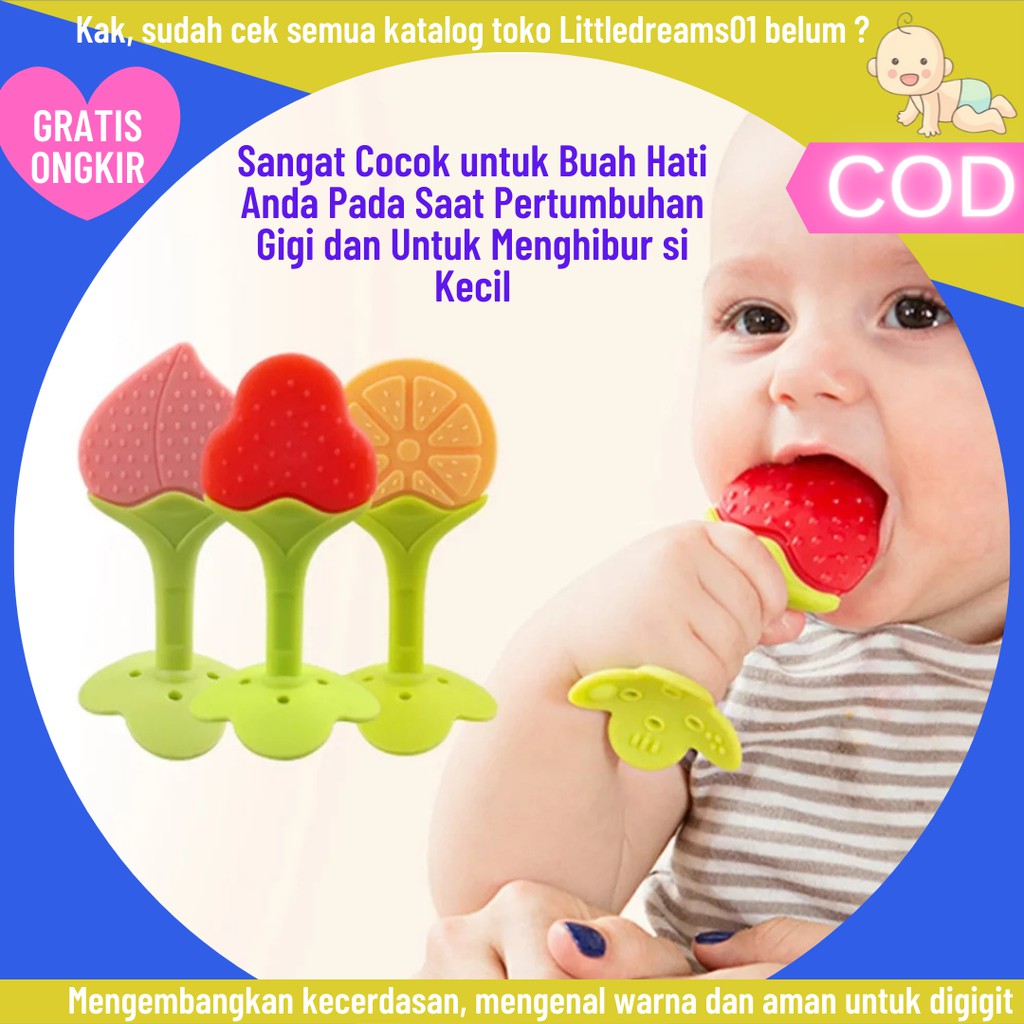 Jual Teether Gigitan Bayi Mainan Bentuk Buah Strawberry Anggur Jeruk
