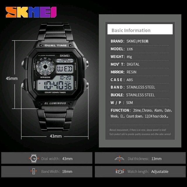 SKMEI Jam Tangan Digital Pria - 1335 - Black