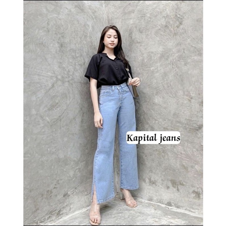 kulot Jeans Celana Highwaist Kulot Jeans Premium Kulot Jeans Belah Samping HW Wanita