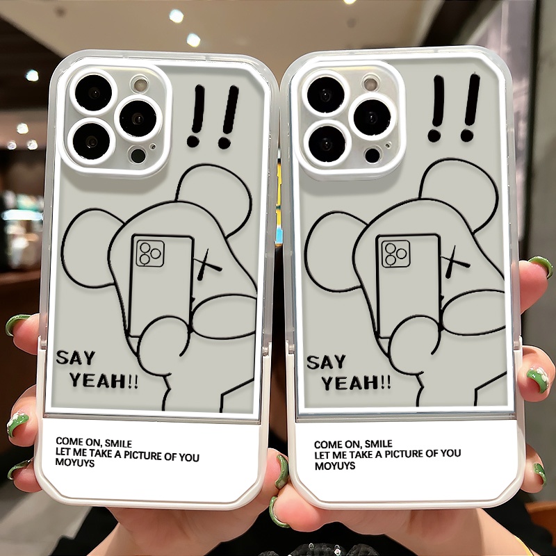 Soft Case Transparan Motif Beruang Dengan Bracket Untuk IPhone 13 12 11 Pro MAX 7 8 Plus 6 6S X XR XS MAX SE 2020