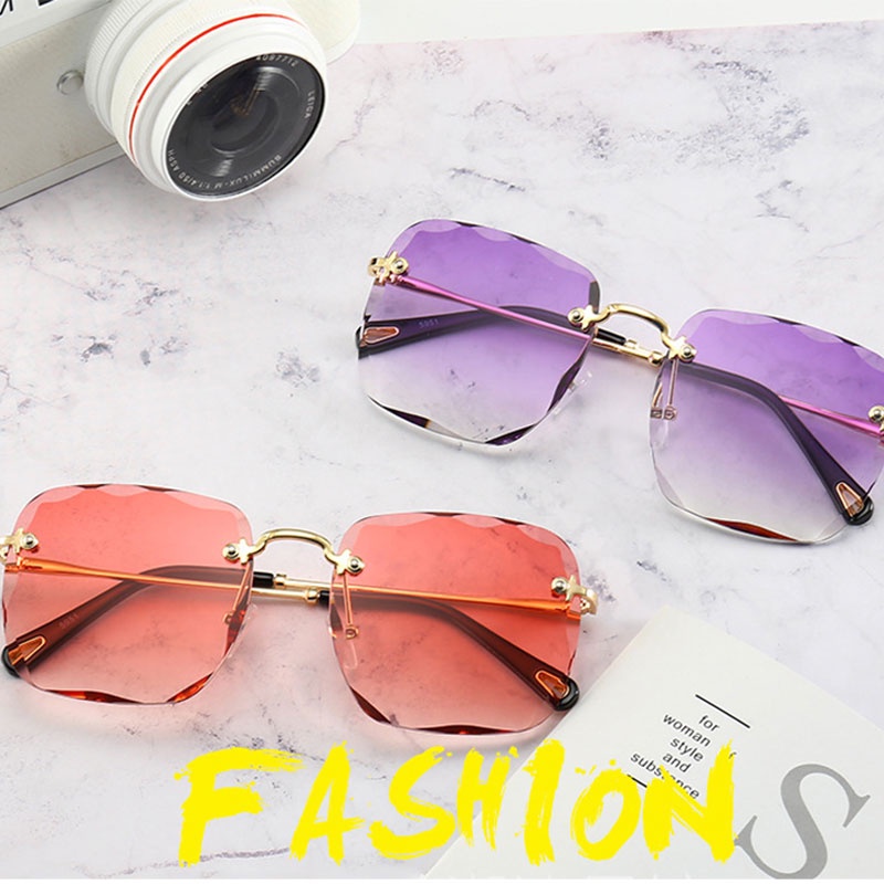 Zinc Frame Gradient Color Rimless Glasses Retro Fashion Square Frame Sunglasses Ladies Accessories ANTOP