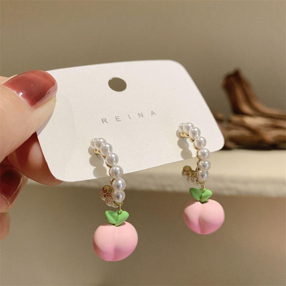 Mxbeauty Anting Hoop Wanita Lucu Peri Mutiara Pink Elegan Fashion Perhiasan