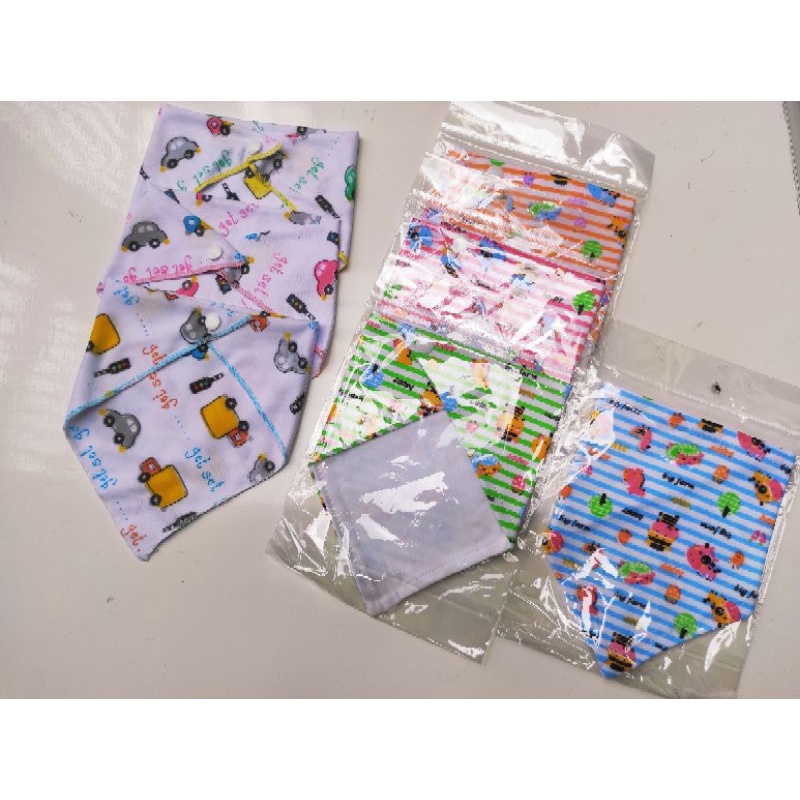 Celemek Bayi Segitiga Baby Bib Slabber Tadah Iler Bahan Katun Slaber Full Print Dengan Kancing Snap