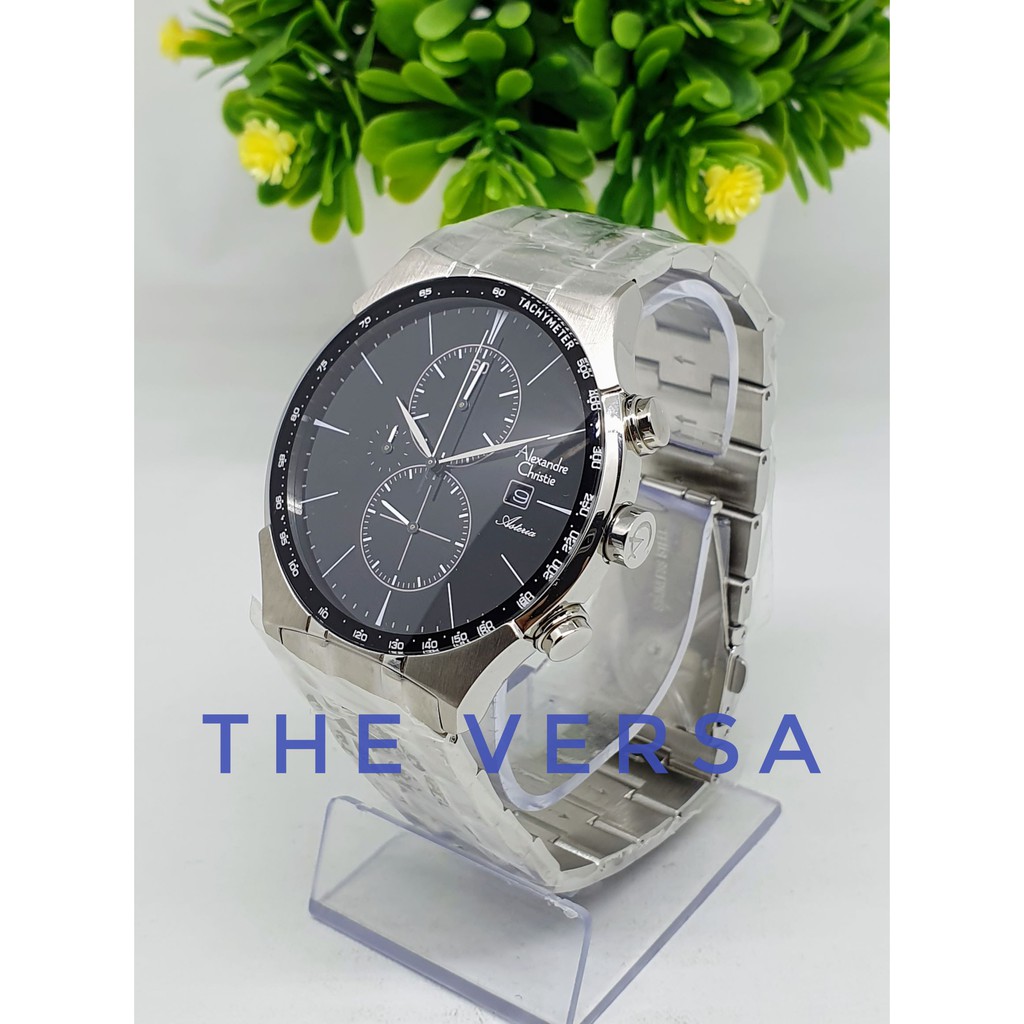 AC 6467 Alexandre Christie Jam Pria Rantai Silver Black Original