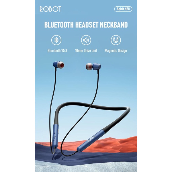 ROBOT N20 Bluetooth Neckband Earphone Magnetic Earbuds