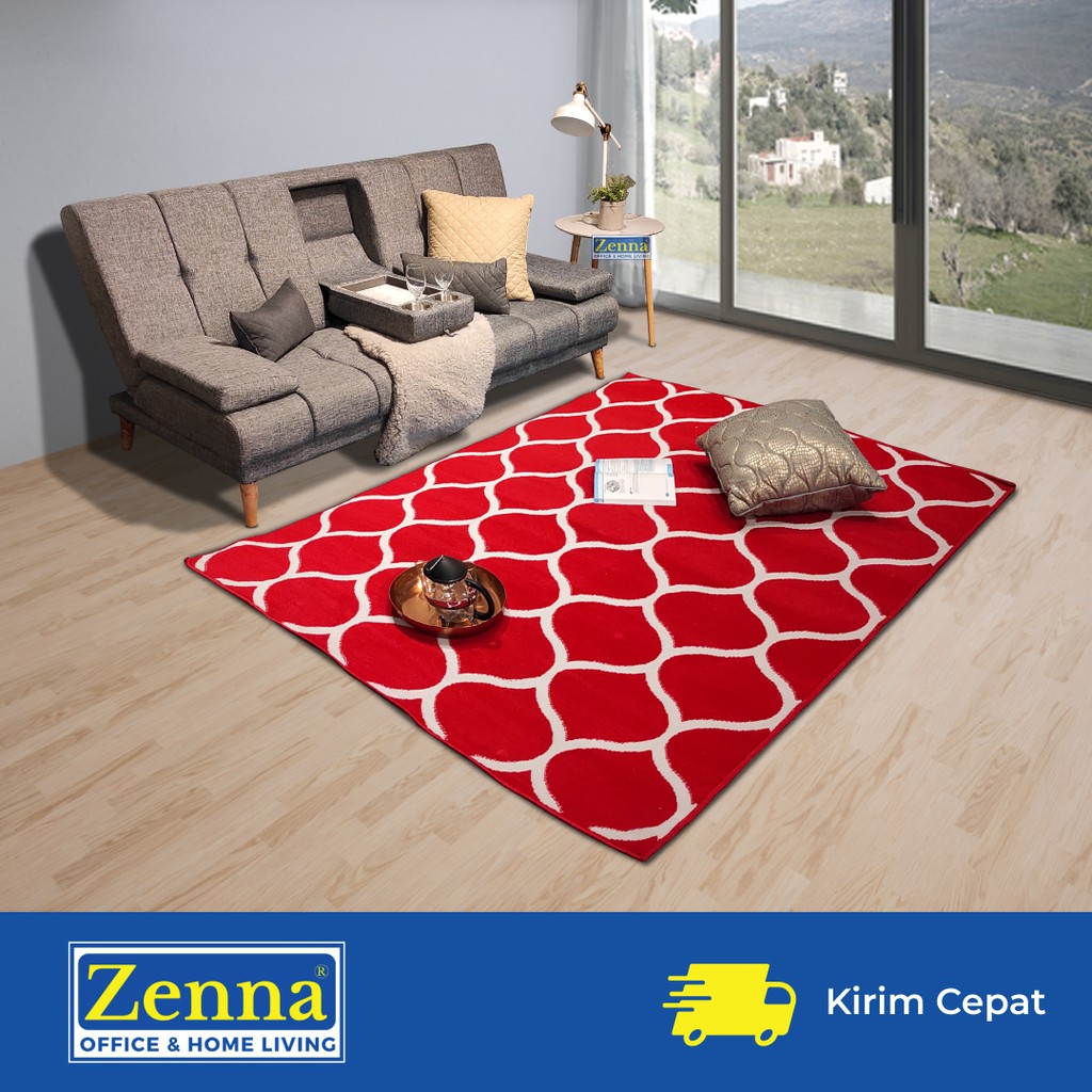 Zenna karpet lantai minimalis motif merah