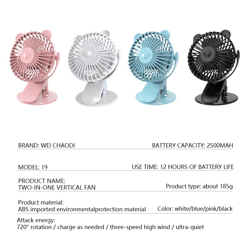 Clip Mini Fan 720° Rotating Kipas Angin Meja Mini Jepit Portable USB 3rd Gear Adjustable