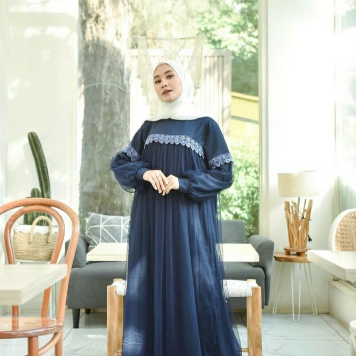 Gamis Wanita KNG MAXY ZOYA / Gamis Pesta Motif Tile Renda - Navy