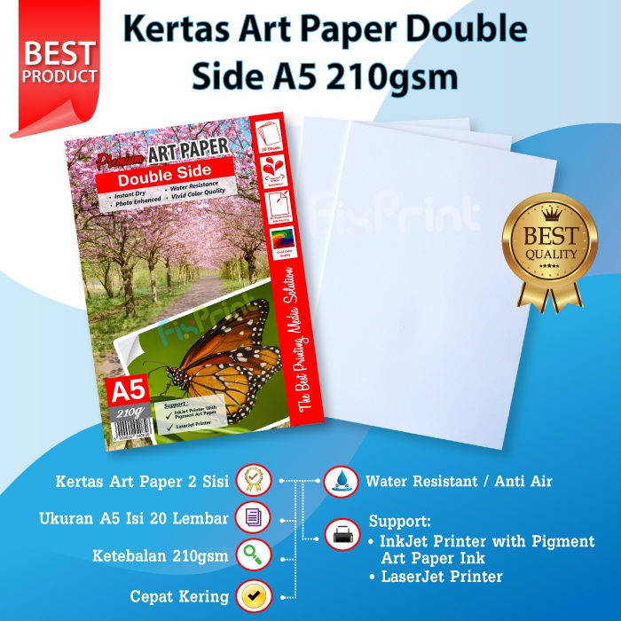 50 Sheets Kertas Photo Art Paper A5 210gsm 210 gsm Print Double Side Anti Luntur pakai Tinta Art Paper