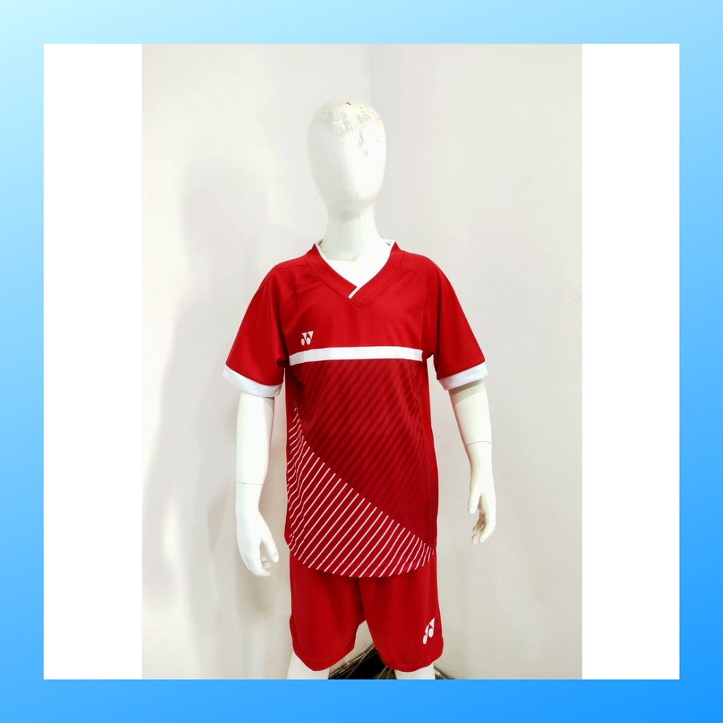 Kaos badminton anak laki-laki jersey bulutangkis baju celana setelan jersy perempuan stelan t-shirt outfit seragam kostum print olahraga casual suit pakaian jarsey oblong apparel sports jersi sudirman thomas uber cup bulu tangkis ST.Y166 merah polos