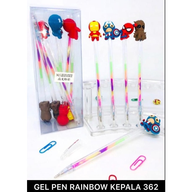 

ROYALE STATIONARY - Pulpen / Pen GEL RAINBOW / PELANGI DENGAN KEPALA KARTUN AVENGERS. MURAH DAN BAGUS