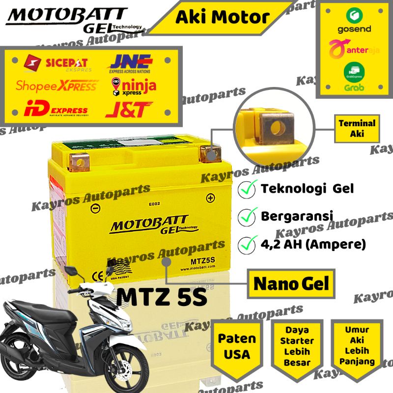 Aki Full Kering GEL Motobatt MTZ 5s Yamaha Mio M3 , Mio Soul GT , Mio J , Mio S Original