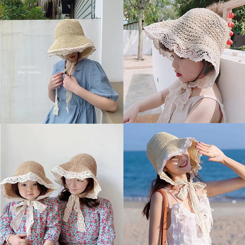 topi bucket Nelayan Bahan Jerami Untuk Ibu Dan Anak topi wanita fashion