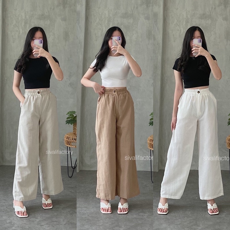 Celana Kulot Highwaist Bahan Premium Linen Wide Leg Cullotes 882 - Linen Cullote Pants