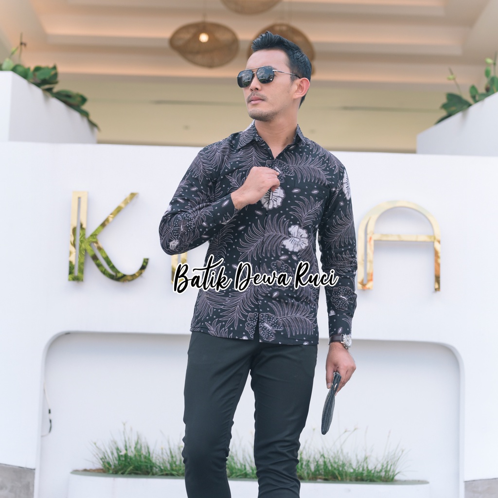 Batik Pria Hitam KEMABANG PAKIS Batik Pria Modern Full Furing Bahan Katun Halus High Quaity