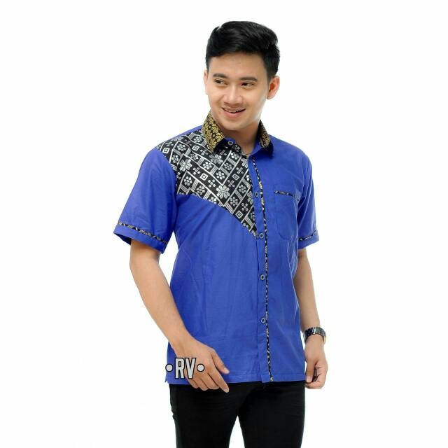 Kemeja Warna Biru elektrik mix batik
