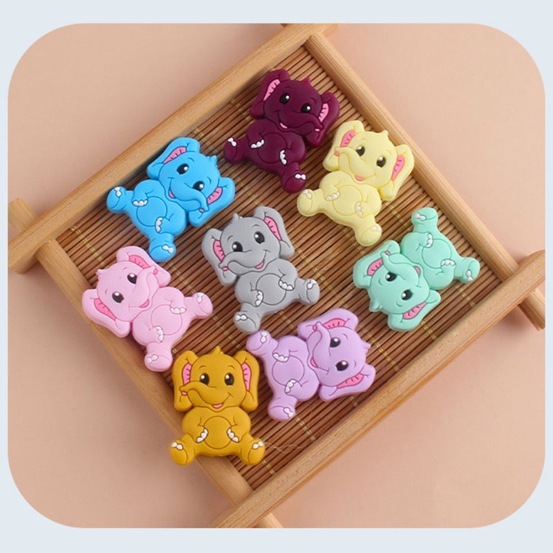 Mary 5pcs / Pak Mainan Teether Bentuk Gajah Kartun Bahan Silikon Untuk Bayi