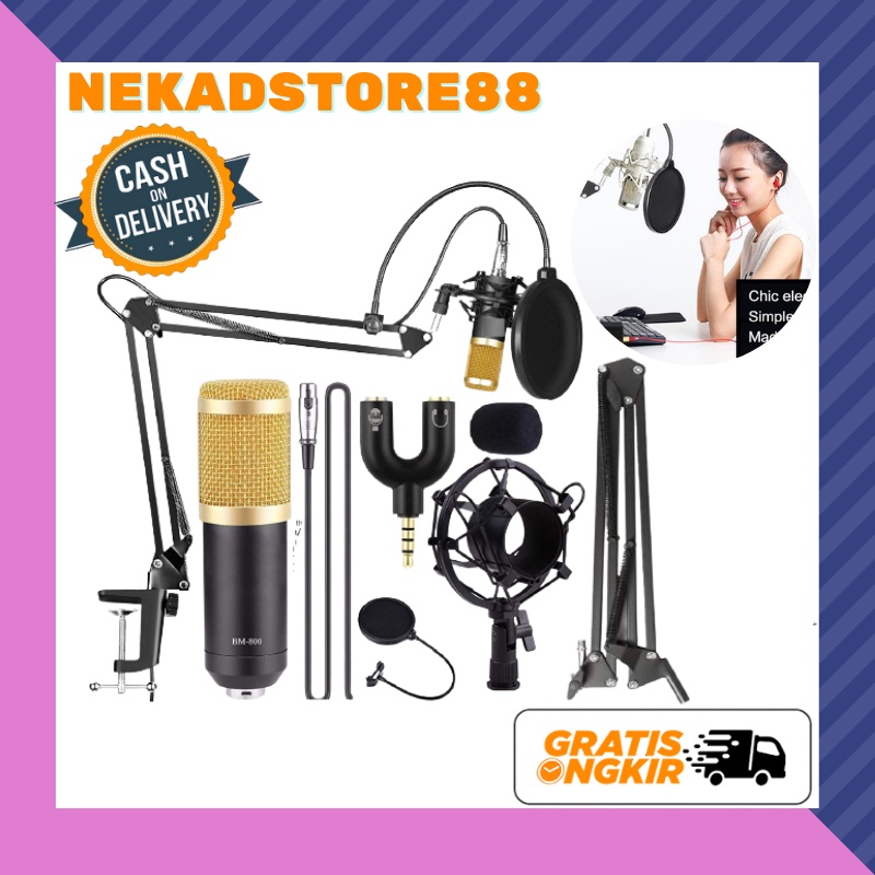 PAKET RECORDING/Microphone Mic BM 800 BM800 BM-800 Stand Mic POP FILTER