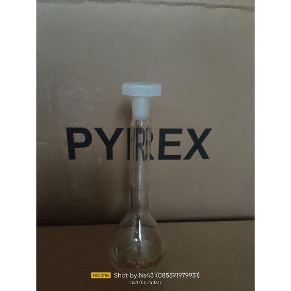 labu ukur 100ml pyrex, labu cassia 100 ml - 110 ml pyrex / volumetric flask 100 ml