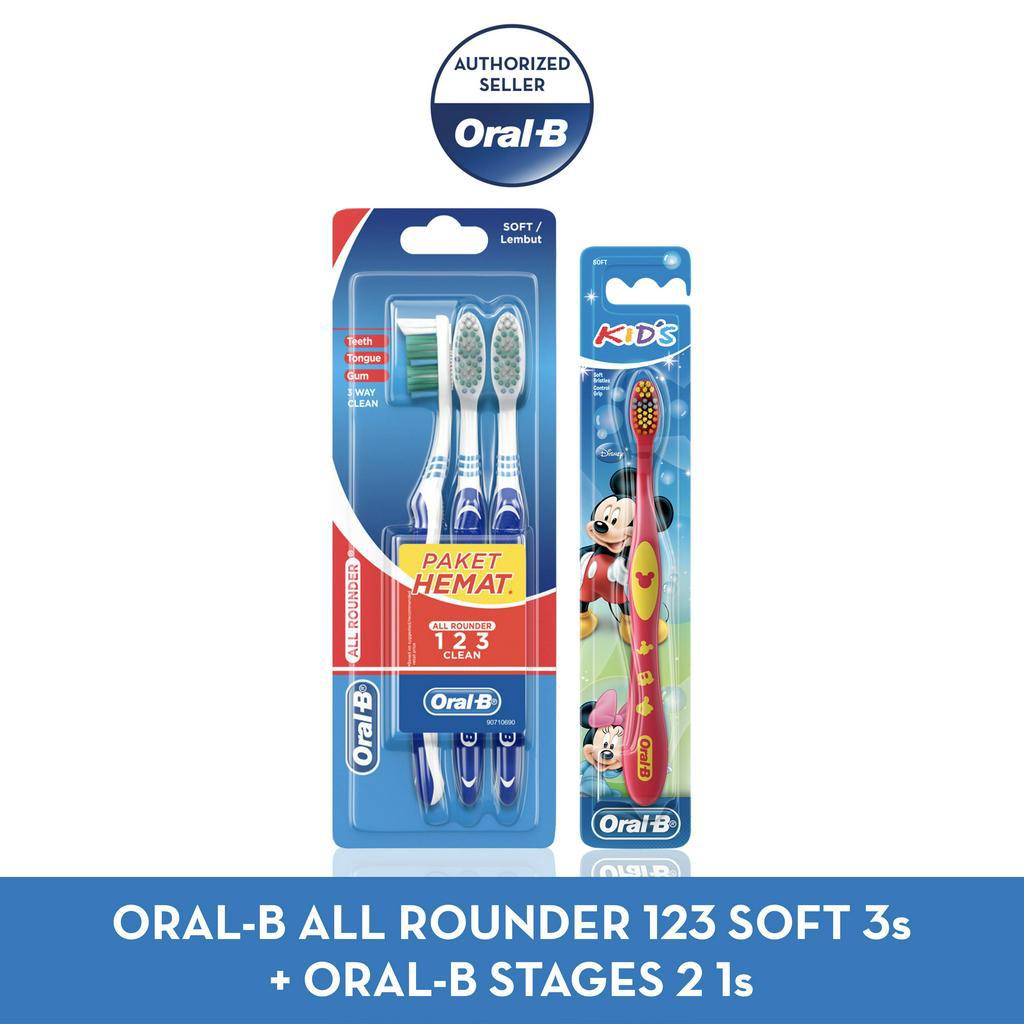 Oral B Paket Adult x Kids : All Rounder 123 Soft 3s + Mickey
