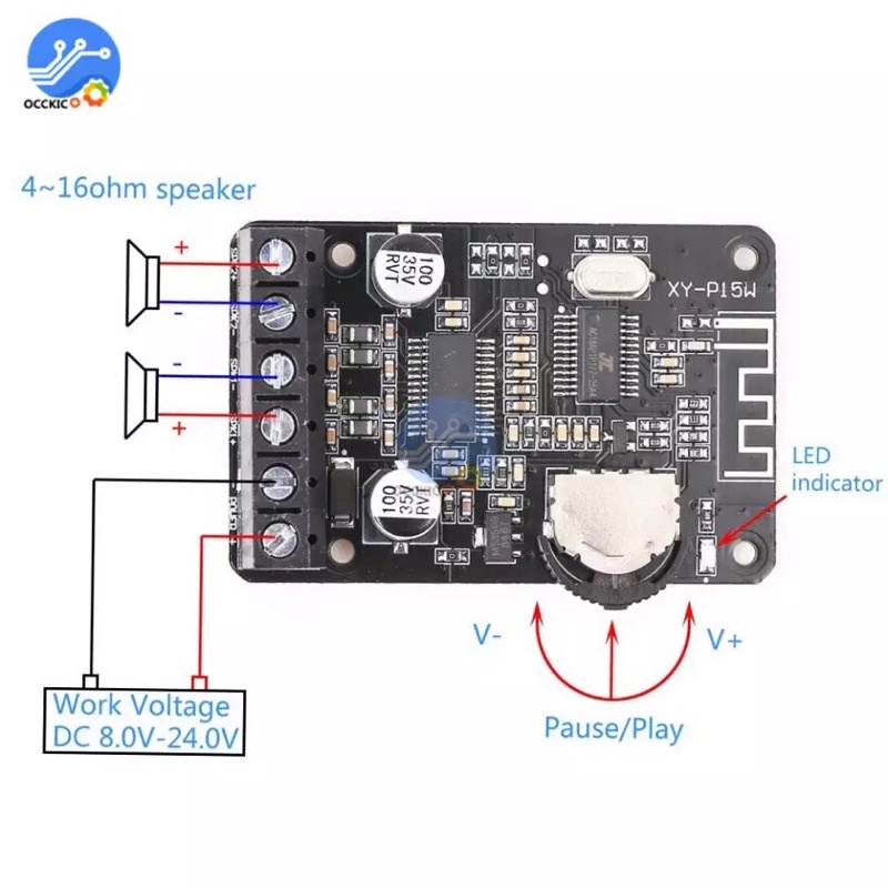 XY-P15W Bluetooth 5.0 Amplifier Board DC 8V 12V 24V 10W 15W 20W Power Amplifiers Audio Stereo Digital AMP Sound Board