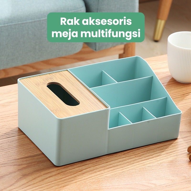 Kotak Tissue Box Storage Plastik 6in1 Box Organizer Tempat Penyimpanan Tissue Remote Phone Kosmetik