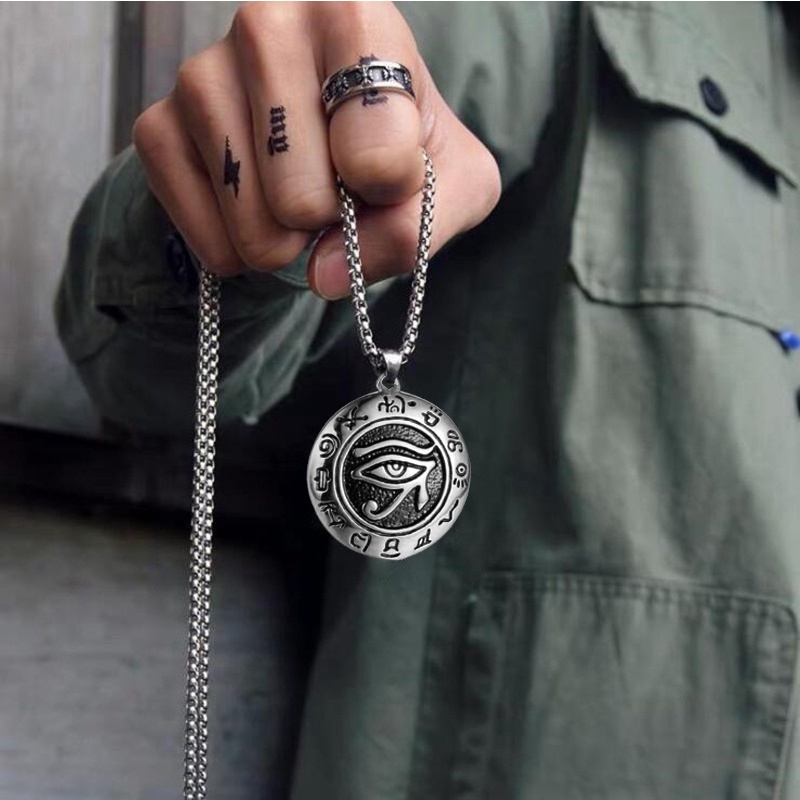 Kalung Liontin Mata Horus Bahan Titanium Steel Gaya Punk