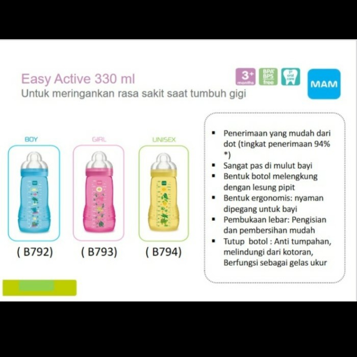 MAM Easy Active 270ml / 330ml Botol Susu Bayi 4m+ Transition Bottle Dot Feeding Nursing